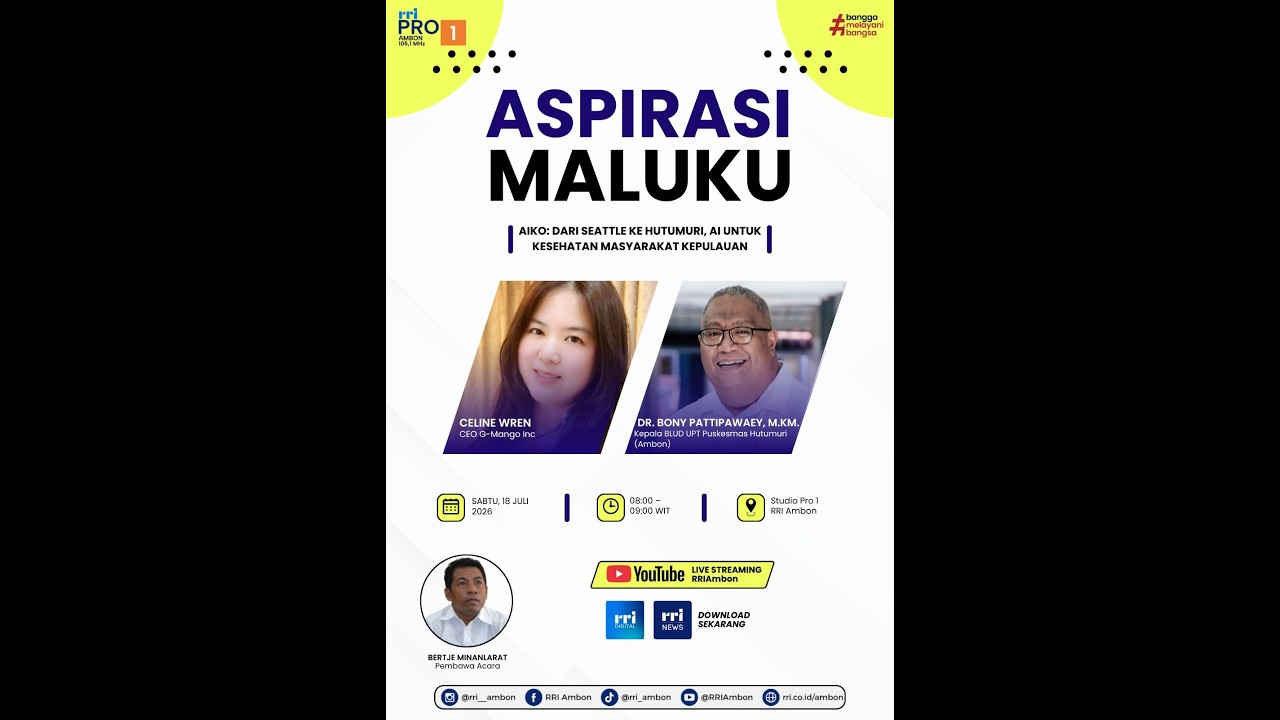 RRI Ambon poster for the 18 July program, with portraits of Celine Wren and Dr. Rony Pattipawaey